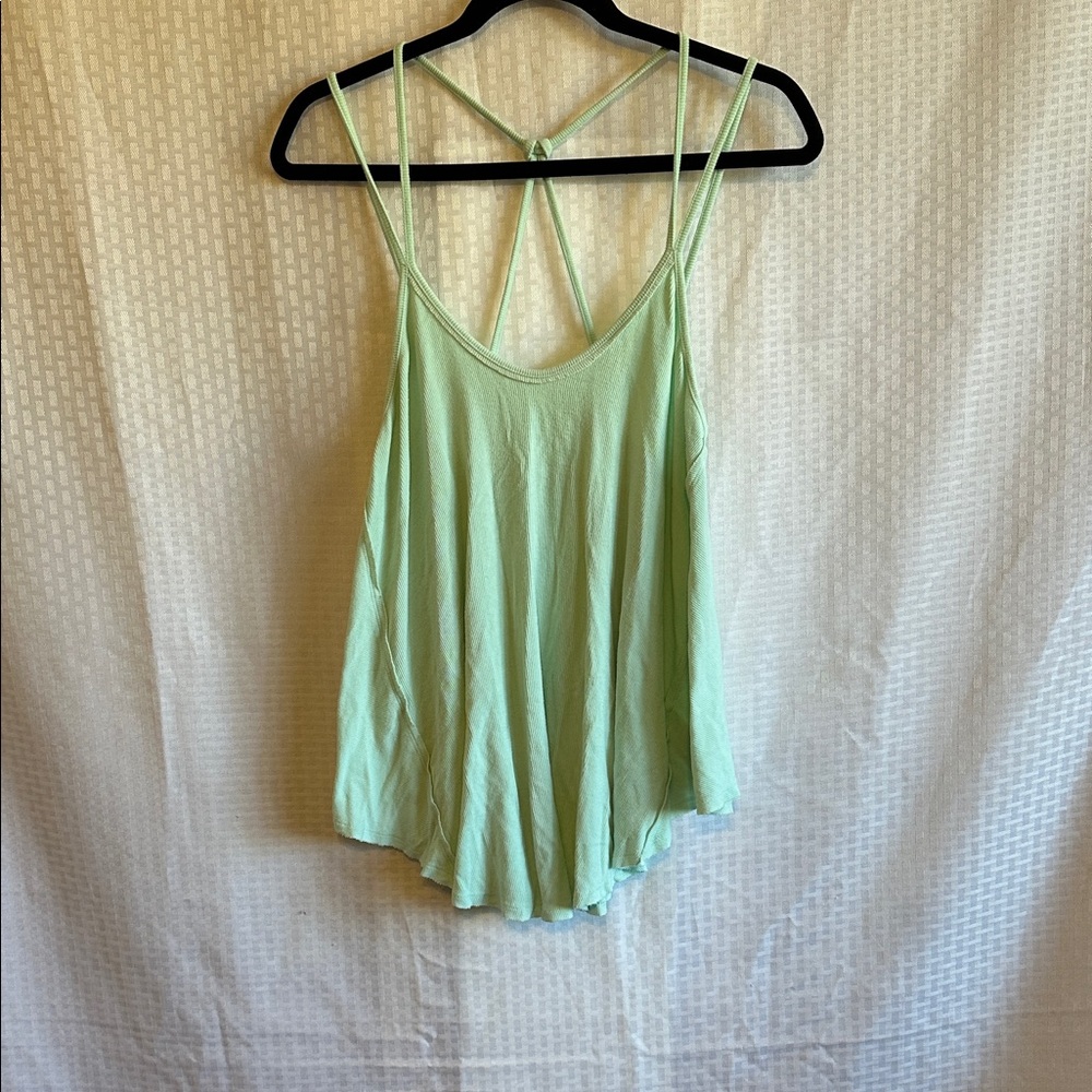#874 We The Free Light Mint Strappy Cami with Crisscross Back
